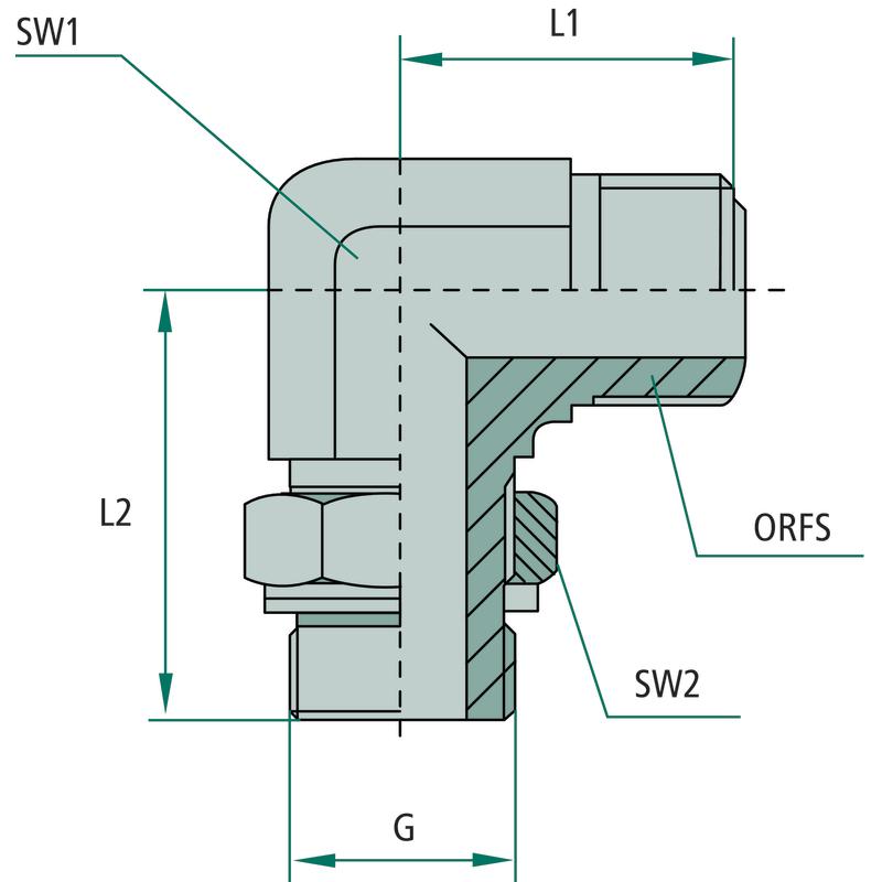 Connector, Elbow Connection, WAE 13/16 -ORFS X 3/8 -BSP 19 GRANITE