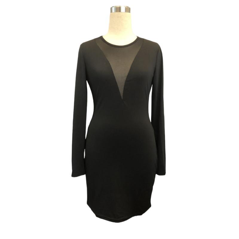 Damen Frühling und Sommer Gaze Spleißdesign Langarm Slim Kleid