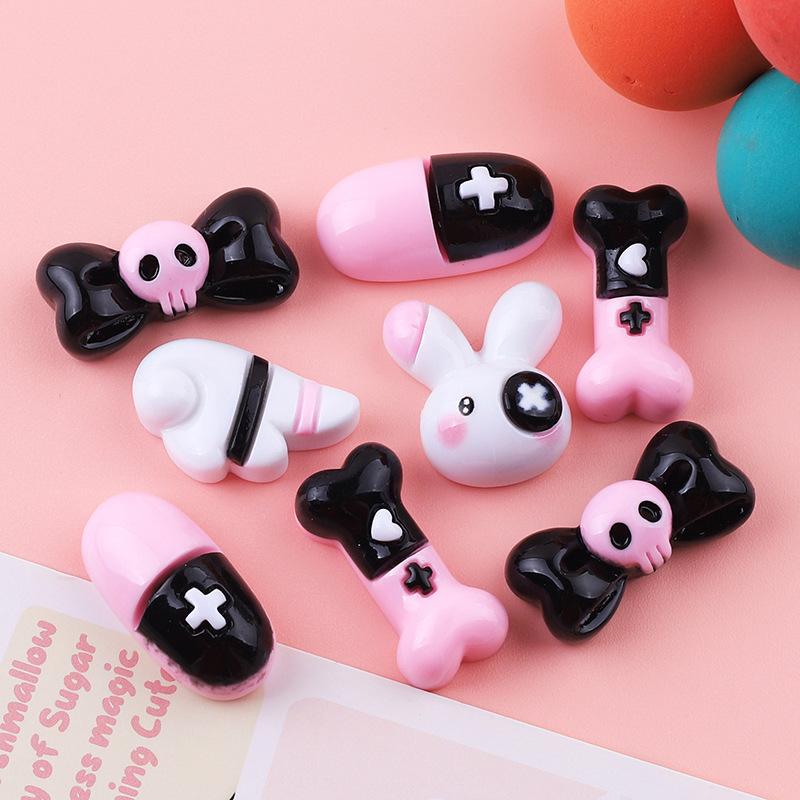 10 Pcs Cute Cartoon Rabbit, Capsule, Bone Series Resin Cabochon Scrapbook Diy Jewellery Hairpin Accessories Decorate Craft A81