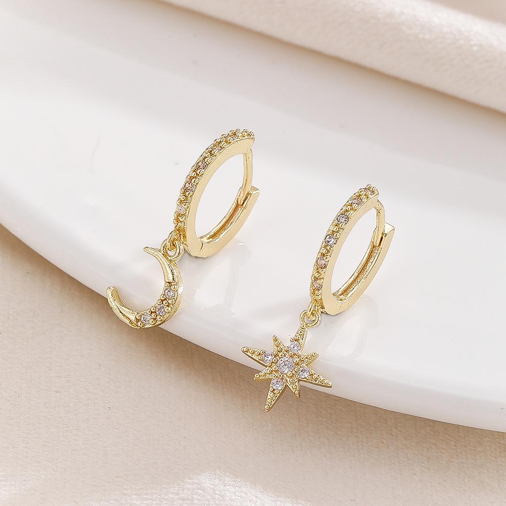 Hot selling moon asymmetrical earrings for women, fashionable, versatile, and high-end earrings