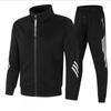 Men's Stand Collar Three Stripe Hooded Sports Suit for Spring & Autumn