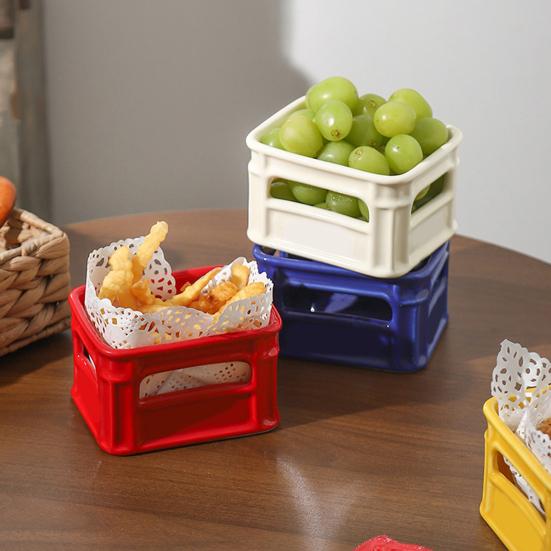 Creative Snack Bowl Mini Basket-Shaped Dish for Fruit Fries Multi-Purpose Small Ceramic