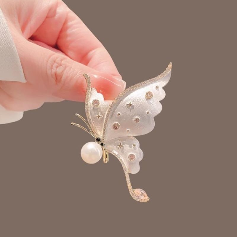 Fashionable Butterfly Pearl Brooch, Anti-exposure Pin for Women, Metal Button To Fix Clothes, Wedding Party Gift