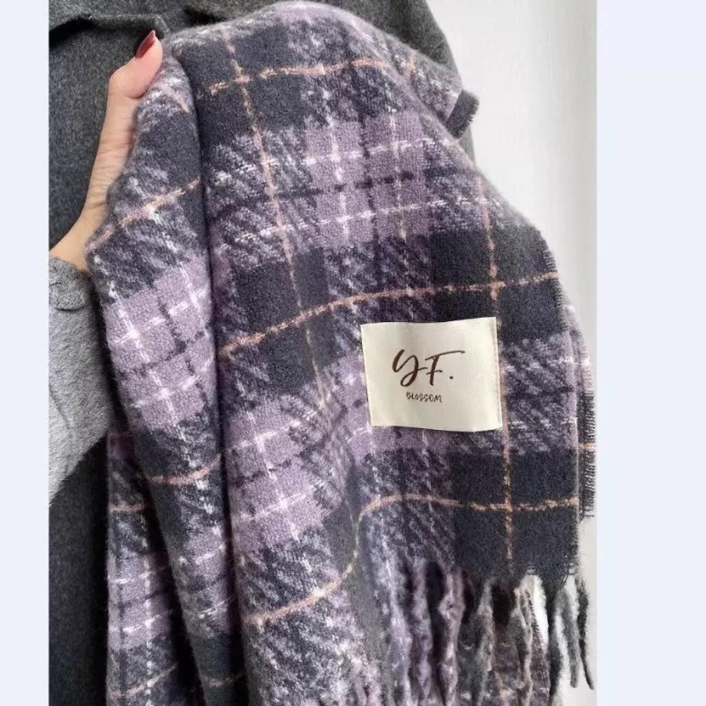 Windproof Winter Scarf Thickened Neck Warmer Fashion Plaid Scarf for Women