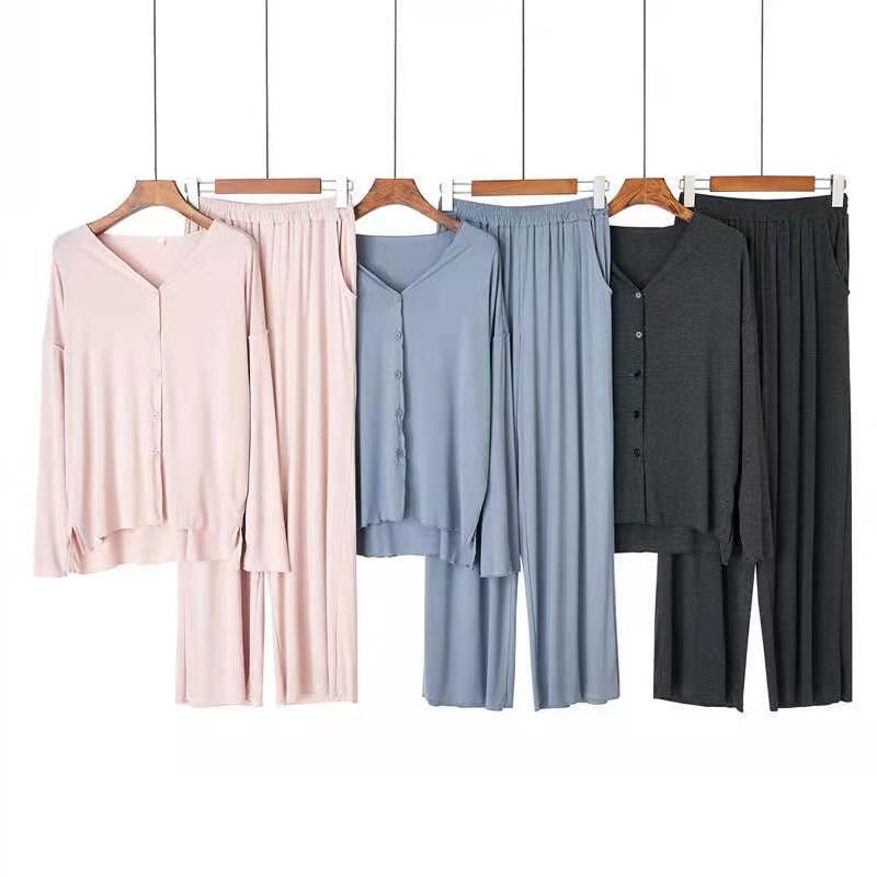 Modal Fiber Sleepwear Set For Women With V Neck Long Sleeve And Comfortable Fit For Nightwear