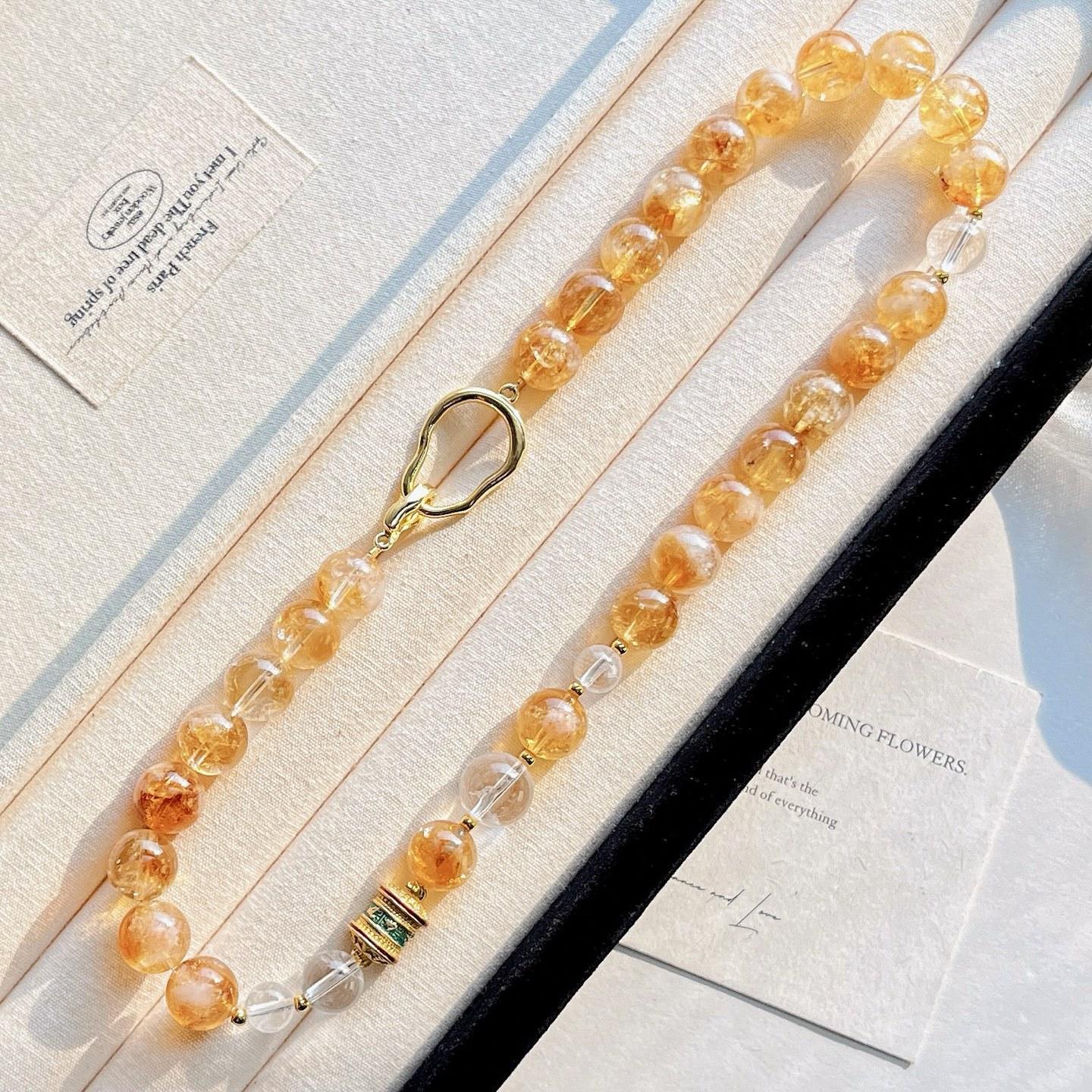 12Mm High Quality Natural Citrine Citrine White Crystal Design Necklace Clavicle Chain