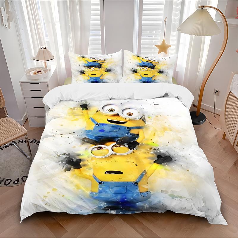 3Pcs Despicable Minions Artwork Bedding Set Quilt Cover Pillowcase Home Christmas Xmas Halloween Gift 1 Duvet Cover 2 Pillowcase M929451
