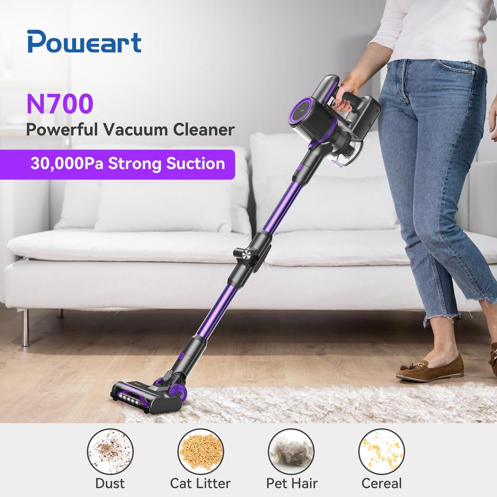 POWEART N700 Cordless Handheld Vacuum Cleaner Purple 30KPa Suction 2600mAh Battery