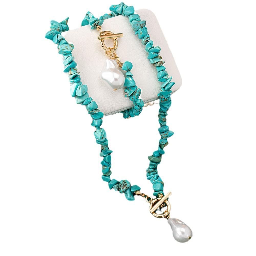 Barock Special-Form Perlen OT-Schließe Halskette Temperament Einfach Farbe Türkis Halskette