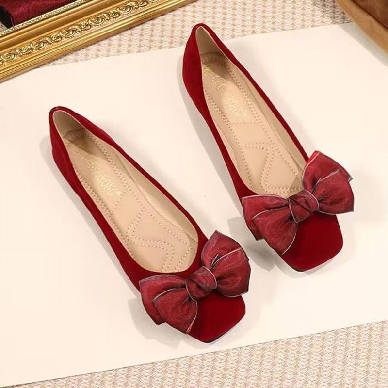 

Мода 2025 Весна Лето Обувь Женская Обувь на плоской подошве Мягкая Элегантная Женская Обувь-лодочки Плоская Бант Одинарная Красная Большой размер 42 D307 40 красный