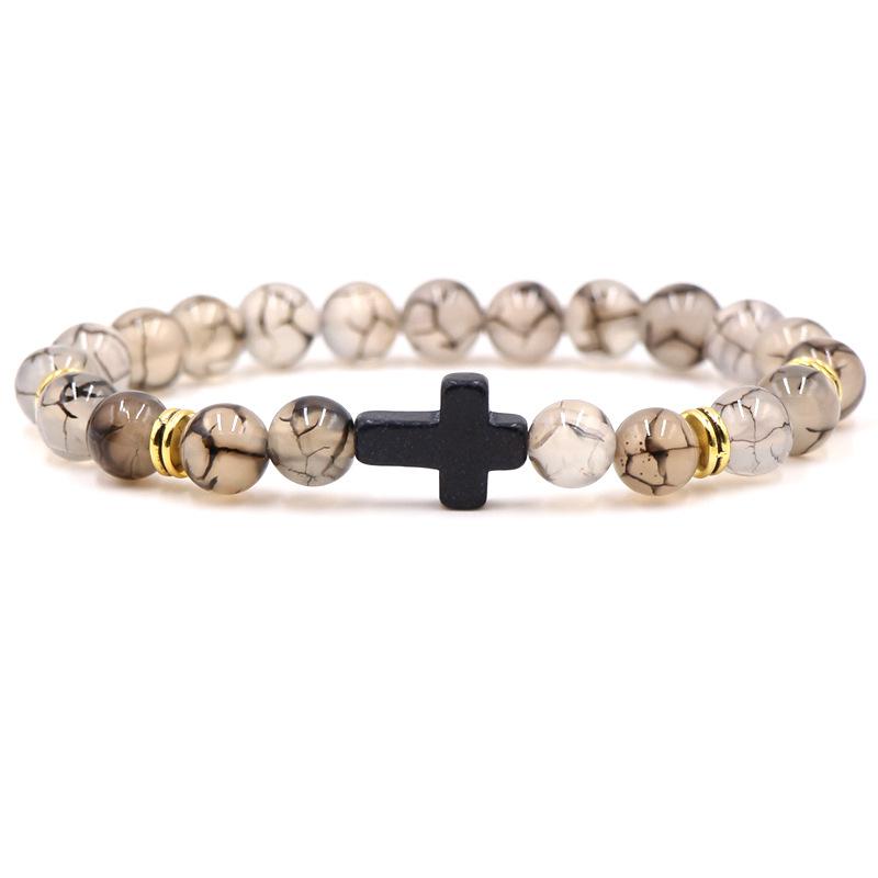 Braccialetto con ciondolo in pietra naturale con croce nera lava opaca perline bracciali fatti a mano uomo donna preghiera fitness catena coppia gioielli regalo