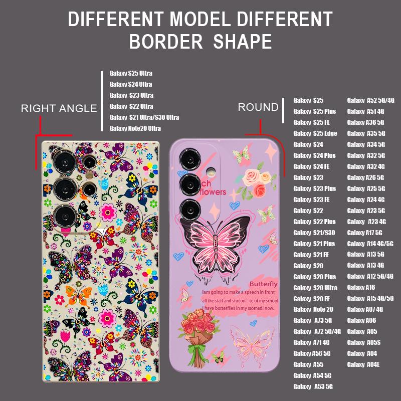 Kolorowe Etui z Wzorem Motyla Dla Samsung Galaxy S26 S25 Ultra S24 S23 S22 Plus S21 FE A15 A16 A17 A35 A36 A54 A55 A56 5G Miękki Pokrowiec