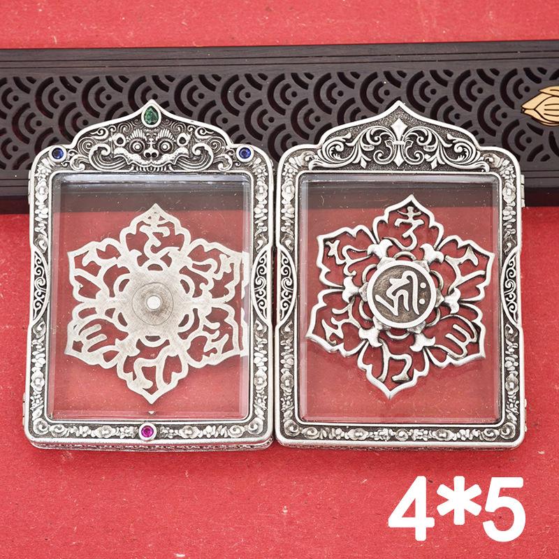 Gilded Tibetan Inlaid Gemstone Buddha Amulet Box Necklace with Six-Syllable Mantra