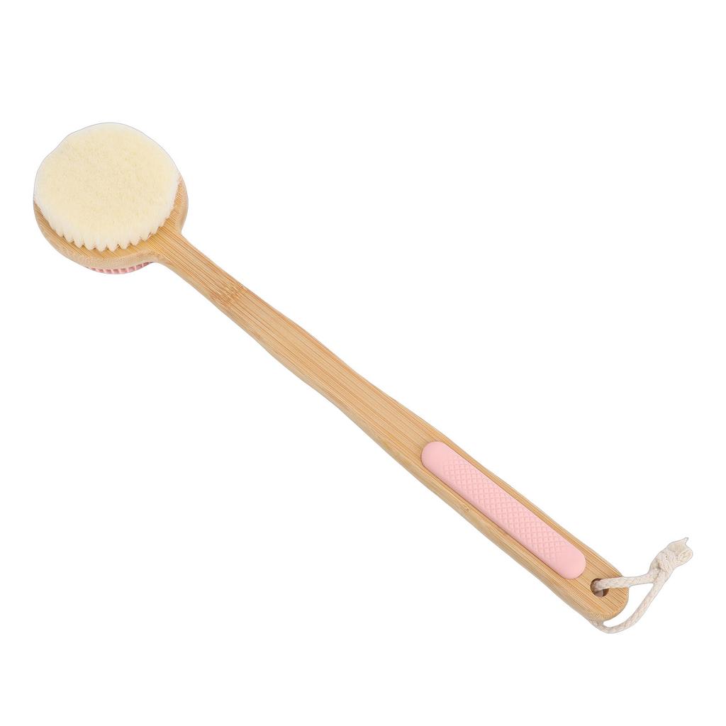 Double Sided Shower Brush Long Handle Exfoliating Dry Wet Use Nylon Silicone Bath Body Brush Pink