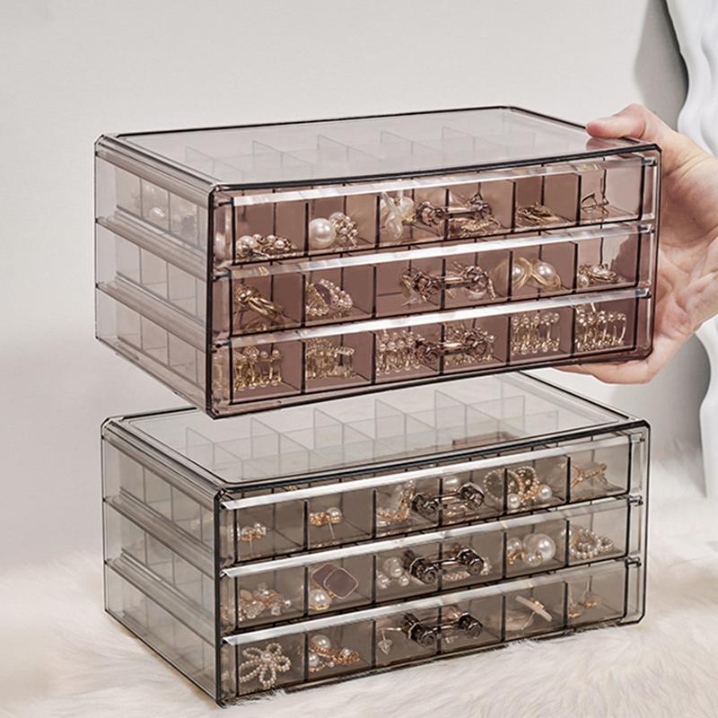 Organizzatori e Scatola Porta Gioielli in Acrilico con 3 Cassetti, Scatola Trasparente per Gioielli da Donna, Organizer per Orecchini per Anelli Collane