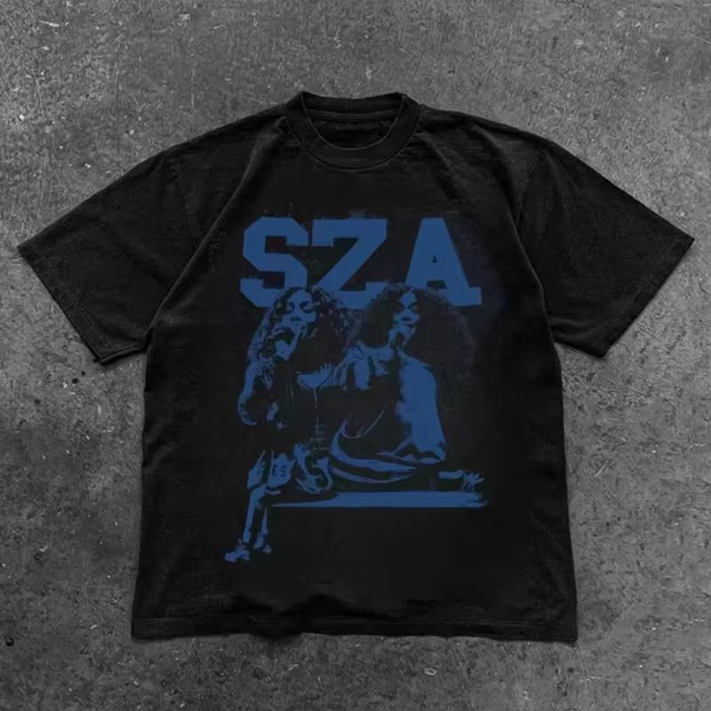 2000s Vintage Ležérní Dívčí Sza Potisk Y2k Dámské Krátký Rukáv Kulatý Výstřih Streetwear Harajuku Gotické Tričko Crop Top Dámské Pánské Oblečení