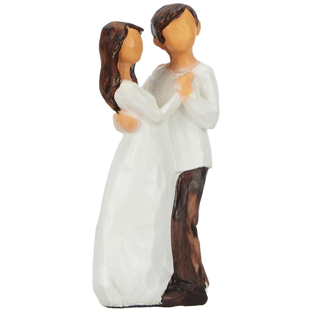 Statuete de cuplu romantic de dimensiuni mici, pictate manual | Decorațiuni frumoase pentru casă din rășină (Pachet de 2, culoare alb și maro)