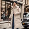 European Station winter new removable hat cotton-padded clothes women's medium and long over-knee thickened down cotton-padded clothes women's coat