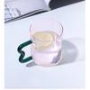 Colored Glass Cup with Wave Handle Coffee Breakfast Cup  Large Capacity Milk Cup Microwaveable  Cross-border