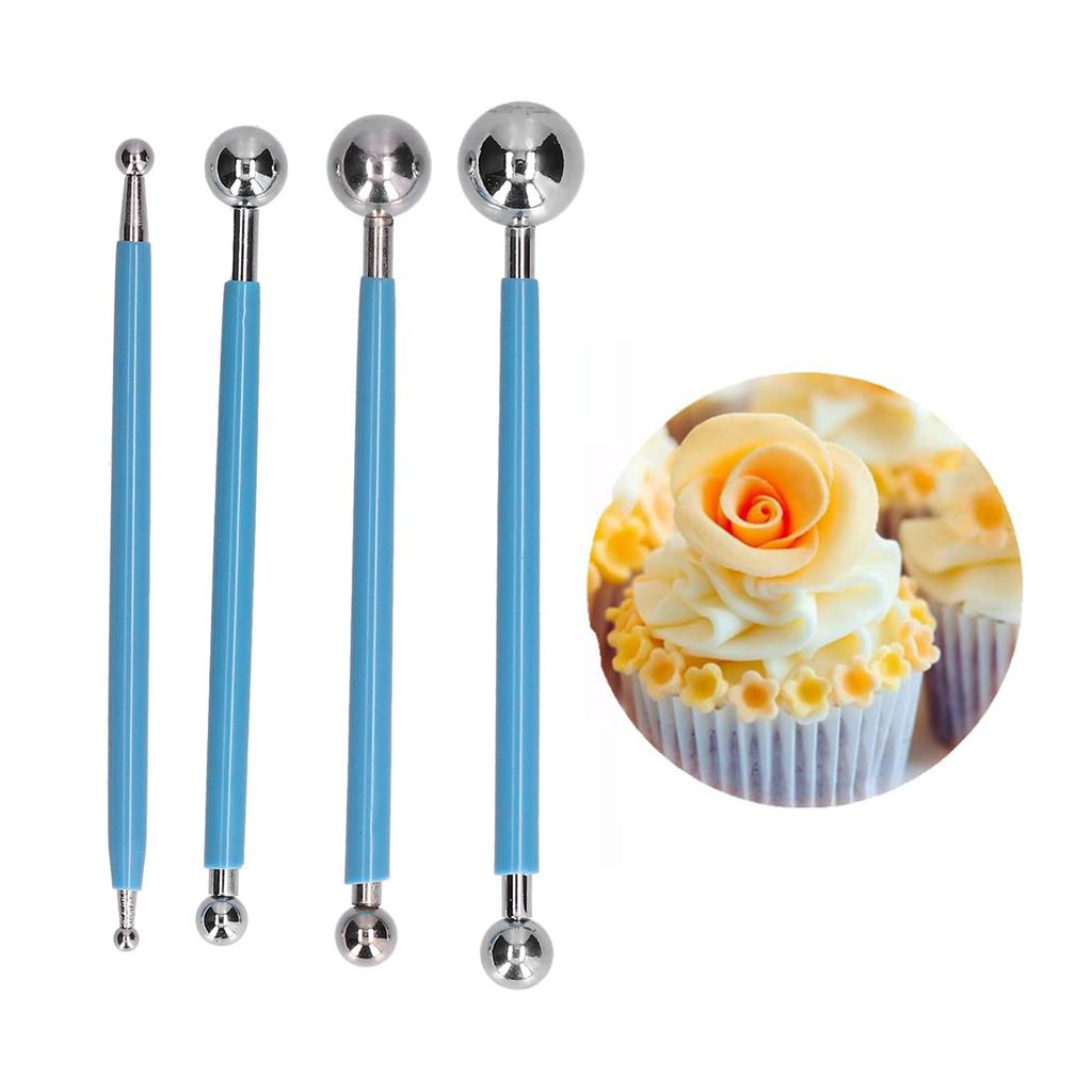 4Pcs set Baking Tool Stainless Steel Ball Sculpting Tool DIY Cake Fondant Decorating Kit(SelfSealing Bag )