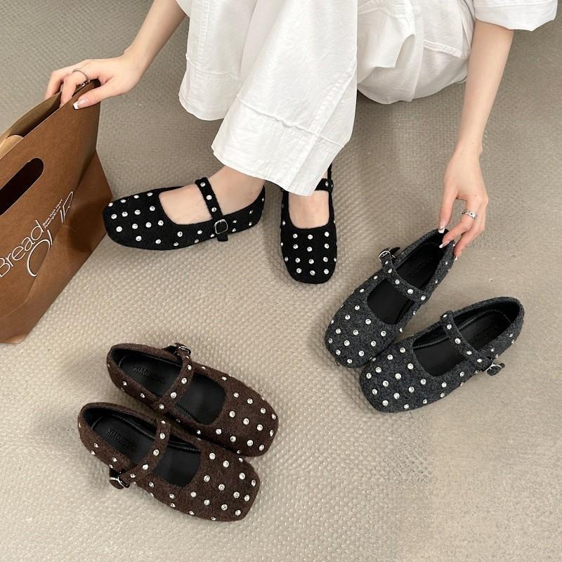 2025 Herbst neue Mode vielseitig französisches Temperament Mary Jane Schuhe Damen Wildleder kleiner eckiger Kopf weiche Sohle Einzelne Schuhe