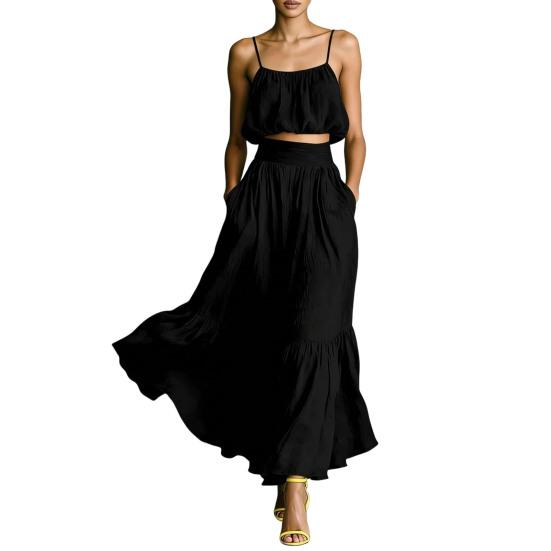 Summer 2 Piece Skirt Set for Women, Sleeveless Spaghetti Strap Top And High Waist Ruffle Skirt Vacation Travel Outfits