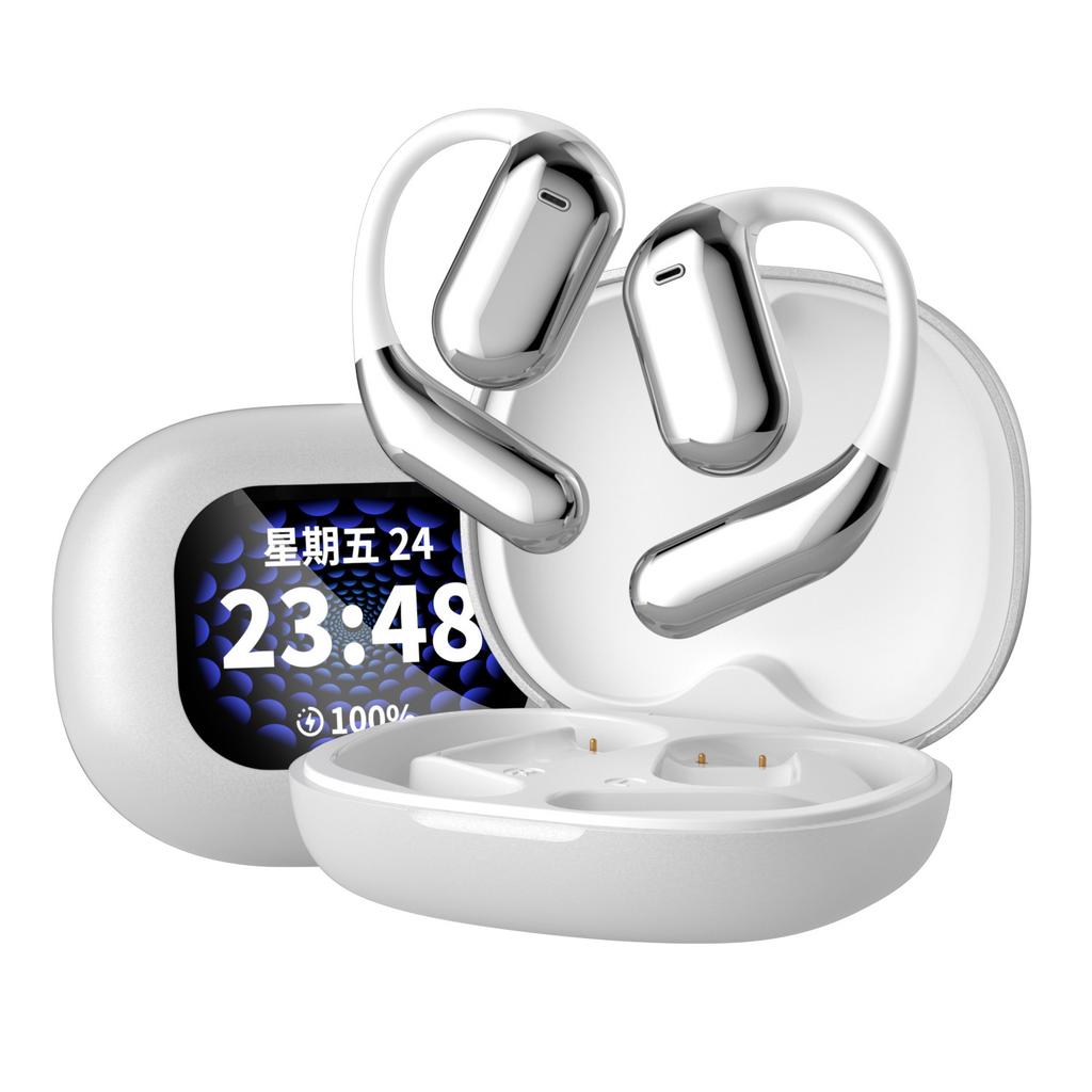 AI Dialogue Translation Earphones Bluetooth 5.4 LCD Touch Screen OWS Open Earhook Noise Cancellation Headset For Travel