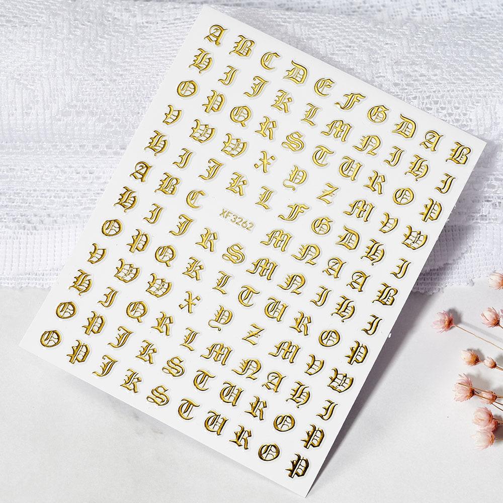 Colorful Laser Gold And Silver Manicure Full Sticker Diy Gothic Letter Nail Decorative Sticker Characteristic Sticker