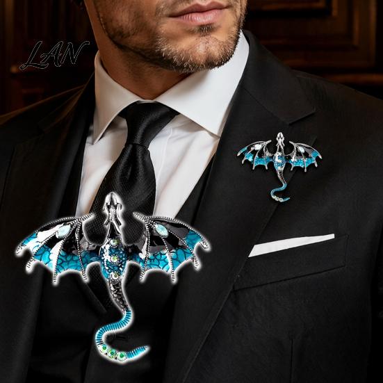 Dragon Lapel Pin 2Pcs Rhinestone Flying Brooch, Western Winged Pin, Alloy Brooch Sweater Cardigan Coat Suit Scarf Decor, Men Jewelry Accessories Clip