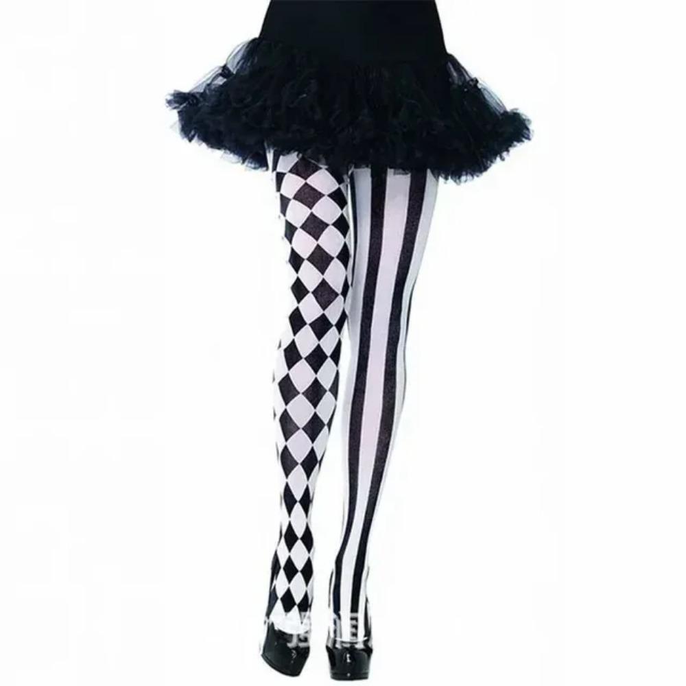 NEUEBekleidung Damen Gothic Stil Strumpfhose Clown Strümpfe Party Cosplay Kariert Gestreift Elastische Leggings Strumpfhose für Weihnachten Halloween