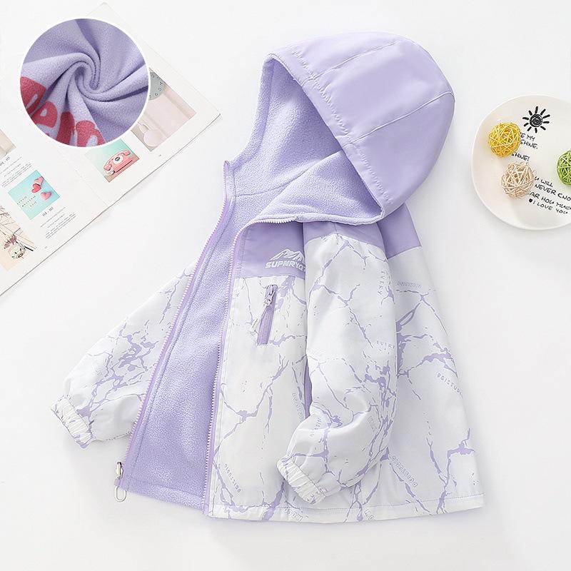 Girls Reversible Fleece Lined Hooded Jacket Big Kids Casual Windproof Outerwear