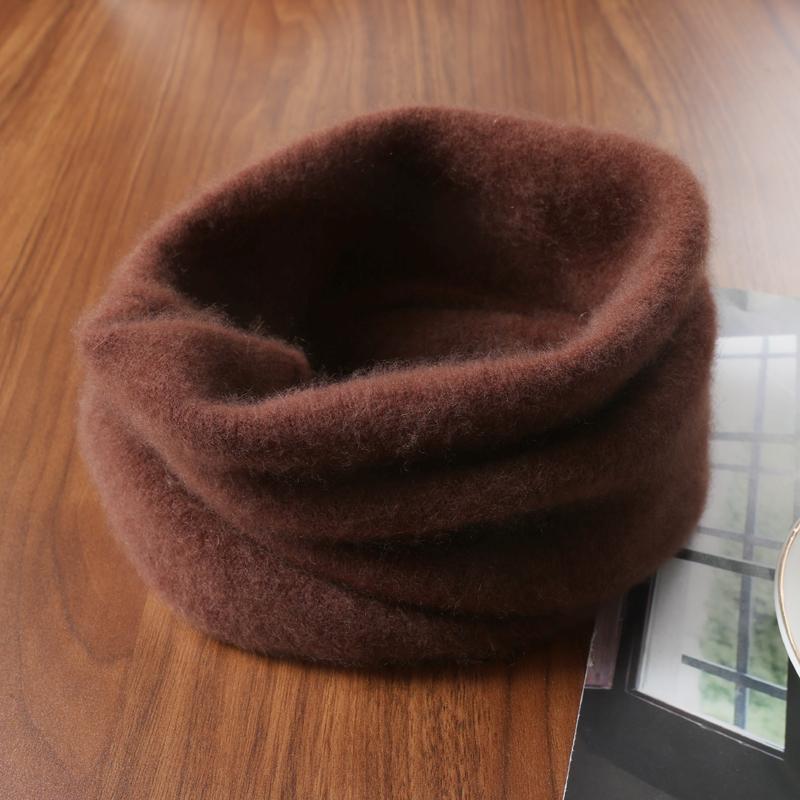 Pure Wool Knitted Ring Scarf Elegant Neckerscarf Female Soft Warm Cashmere False Collar Neck Warmer Hairband Winter