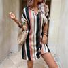 JKASHDK Women's Fashion Summer Spring Stripe Print Short Sleeve V-Neck Loose Waistline Casual Dresses
