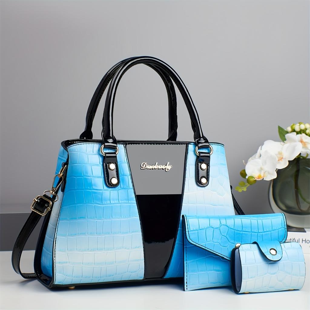 3pcs Women's Luxury Handbag Suitable for Weddings, Parties, - Detachable Strap & Zipper Closure, Shiny / Pattern Purses