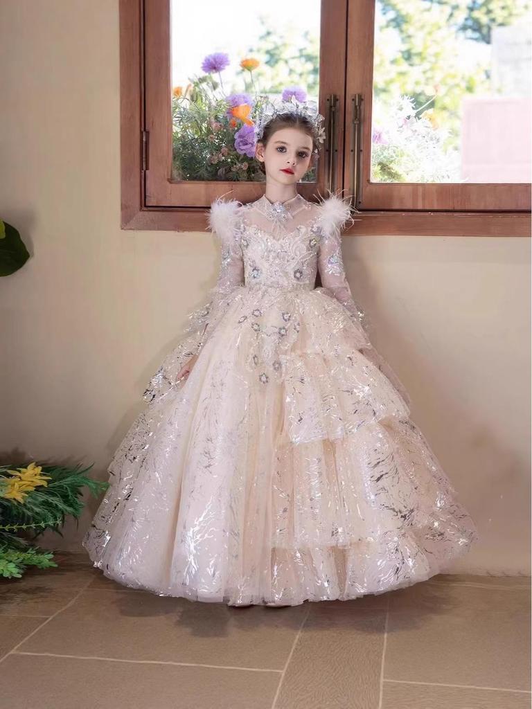 Girls' High-End Exquisite Fairy Flower Wedding & Piano Performance Dress