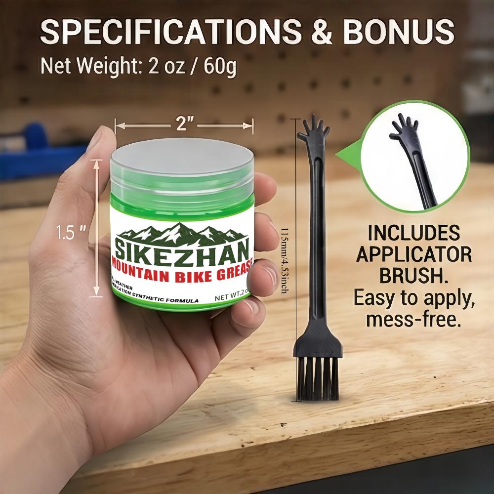 Bicycle Grease 2oz with Brush - Waterproof Synthetic Lube for MTB Bearings, Headsets & Hubs - Anti-Rust & High Temp
