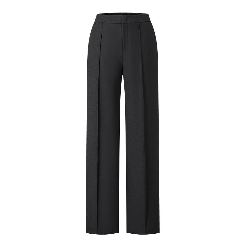 PORTS Women's Black Textured Wool Blend Straight-Leg Pants