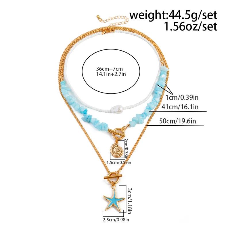 

3pcs/set Bohemian Conch Starfish Pendant Necklace for Women Trendy Rice Bead Link Chain Necklaces Set Jewelry Accessories