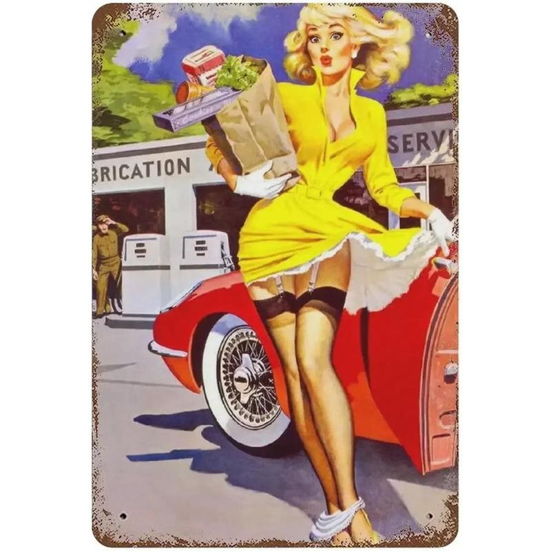 Pin-Up Girl Metal Sign, Vintage Wall Art Decor 30x20cm