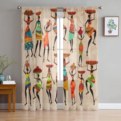Retro Beautiful African Women Chiffon Sheer Curtains for Living Room Bedroom Kitchen Decoration Window Voiles Tulle Curtain