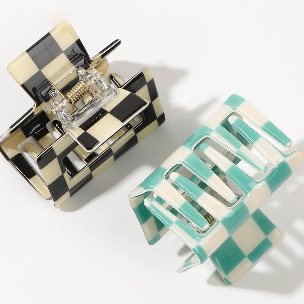 Small Square Hair Clips PVC Color Blocking Lattice Grab Clip Senior Sense Half Tie Hair Shark Clip Yiwu Accessories