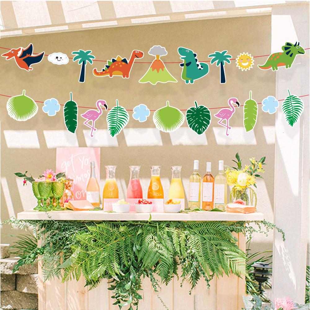 Flamingo And Playful Dinosaur Paper Decoration Garlands For Colorful Kids Birthday Parties