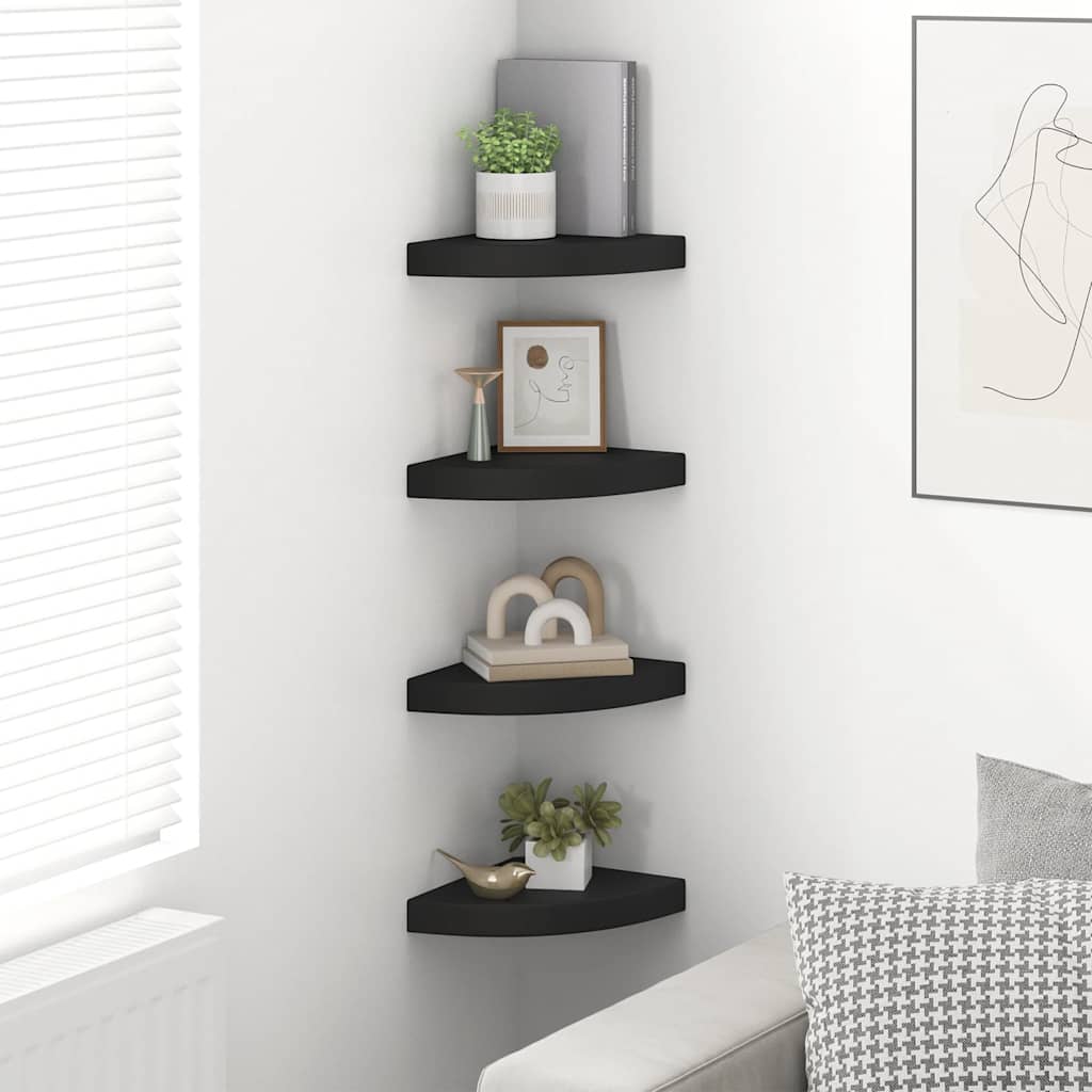 Corner Floating Shelves Set of 4 Black 25 x 25 x 3.8 cm MDF