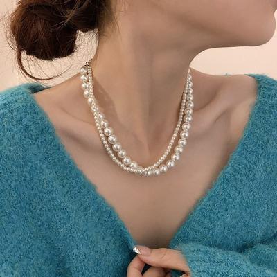 Minimalist Double Layer Pearl Necklace Choker Old Money Aesthetic Glass Pearls Collarbone Chain Dainty Luxury Women Jewelry Gift