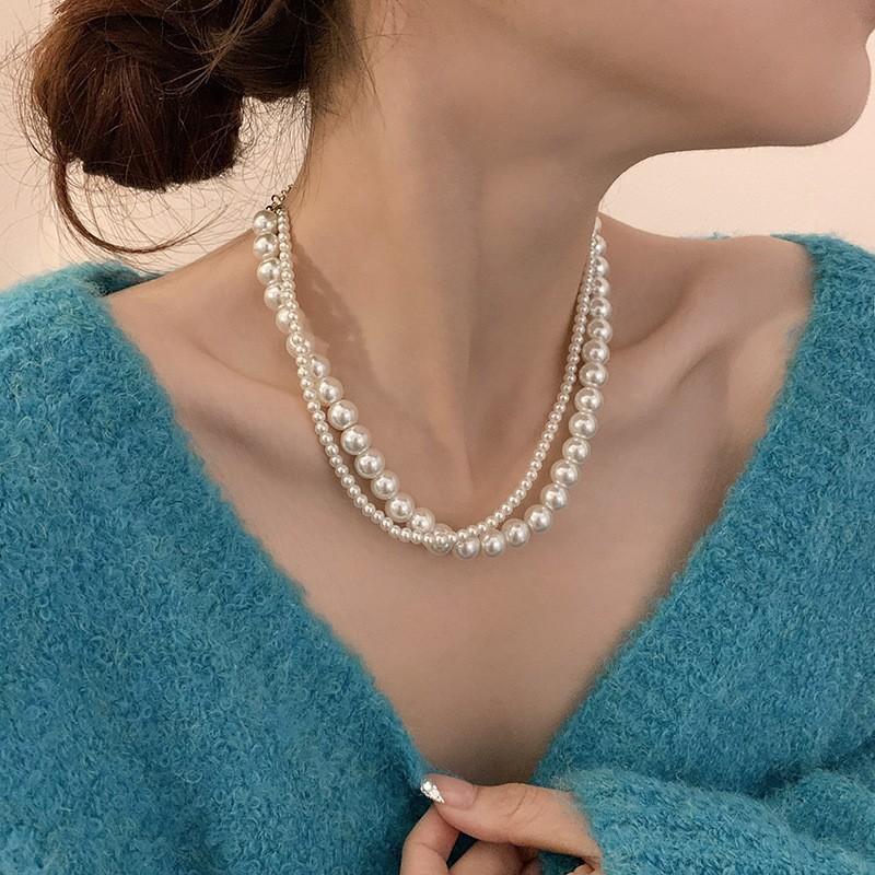 

Minimalist Double Layer Pearl Necklace Choker Old Money Aesthetic Glass Pearls Collarbone Chain Dainty Luxury Women Jewelry Gift