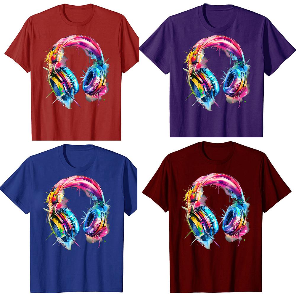 Headphones Music DJ Colourful Lover T Shirts Short Sleeve Gifts Mens Clothing Fashion Casual Loose Oversized T Shirt