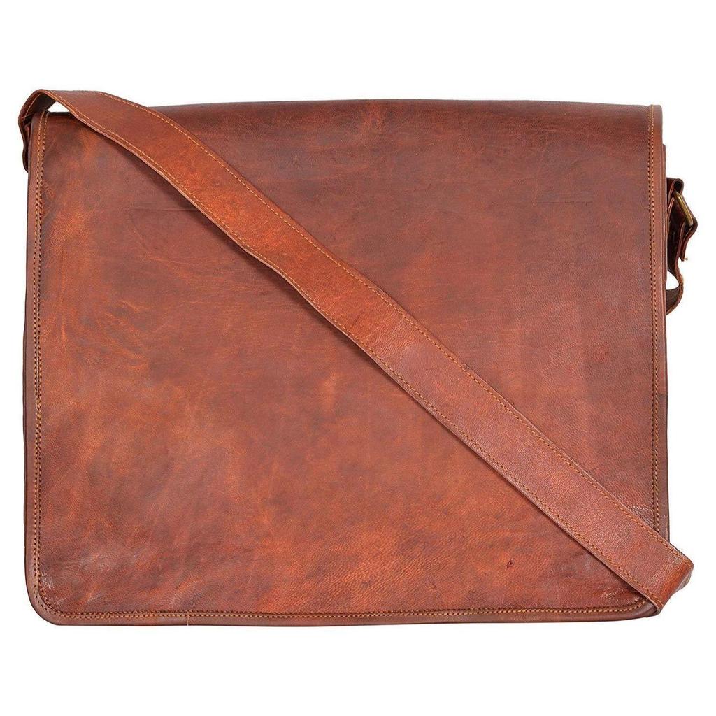 Real Goat Leather Vintage Messenger Bag Shoulder Laptop Bag Briefcase