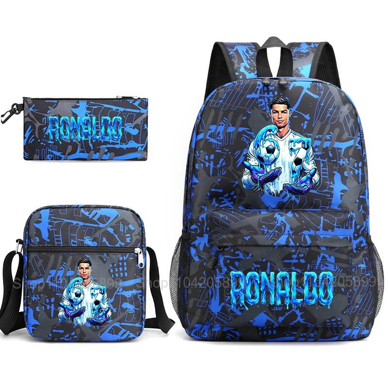 CR7 Ronaldo Backpack Football 67 Print School Bag With Shoulder Bag & Pencil Case For Student Boys Gift Daily Travel Rucksack