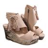 Large size European and American wedge heel sandals 22 spring and summer fringed high heel fish mouth thick sole muffin sole shoes