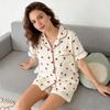 2-delige damespyjamaset Liefdeshart Gestreept Korte Mouwen Knopen Top Elastische Taille Losse Korte Broek Zomer Nachtkleding Loungewear